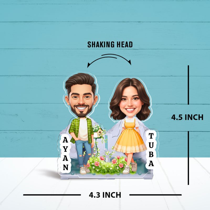 Personalized Couple Bobblehead Caricature Gift for Husband, Wife, Girlfriend, Boyfriend & Friends Solar Powered Moving Head Couple Gift for Birthday (Design)